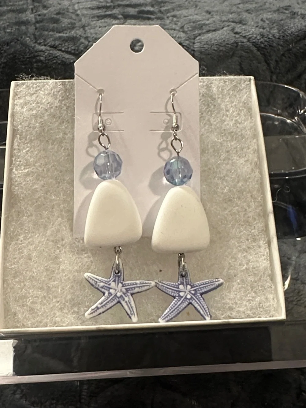 Handmade White & Light Purple Starfish Drop Earrings - Women's Jewelry